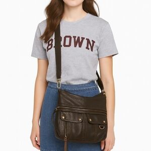 Fossil Brown Pebbled Leather Lena Convertible Crossbody Bag